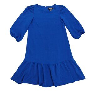 DKNY Girls Ruffled Hem Long-Sleeve Blue Dress With Back Zipper Closure Size 4.